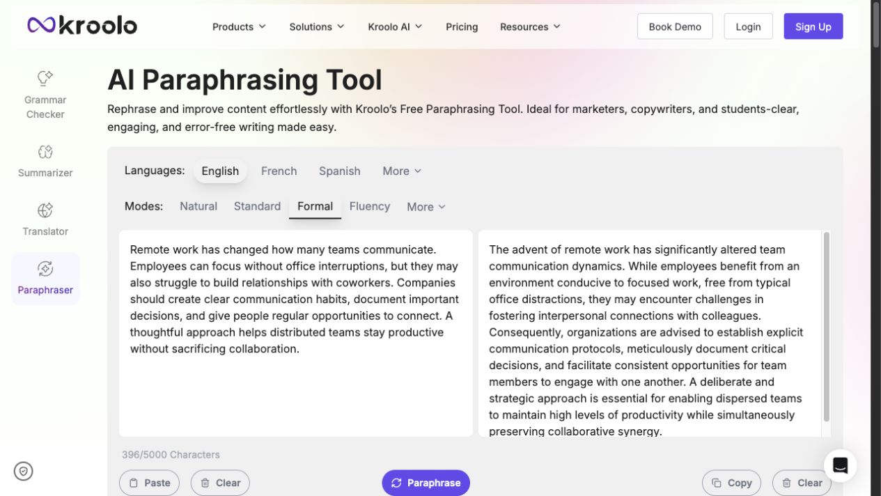 Kroolo AI Formal output for the shared remote-work sample
