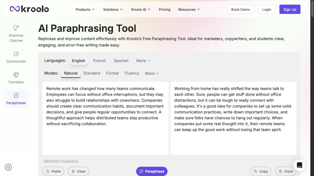 Kroolo AI Natural default output for the shared remote-work sample