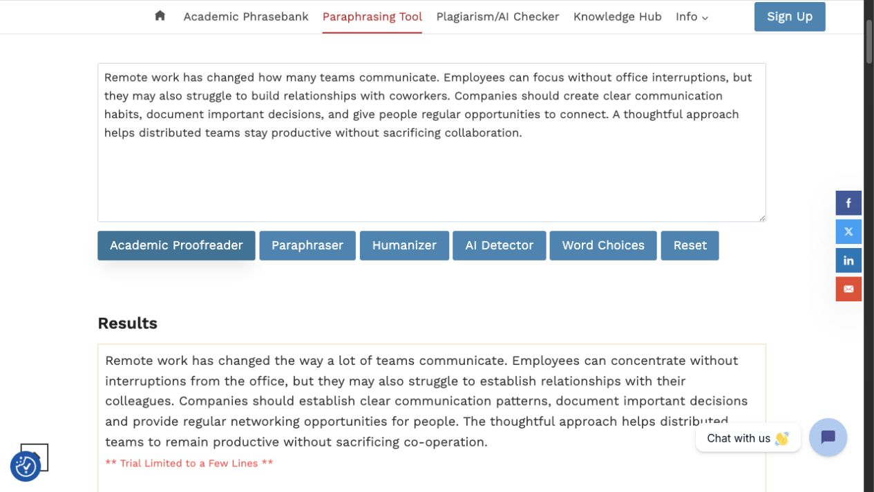 Ref-N-Write Academic Proofreader result from the trial-limited public demonstration